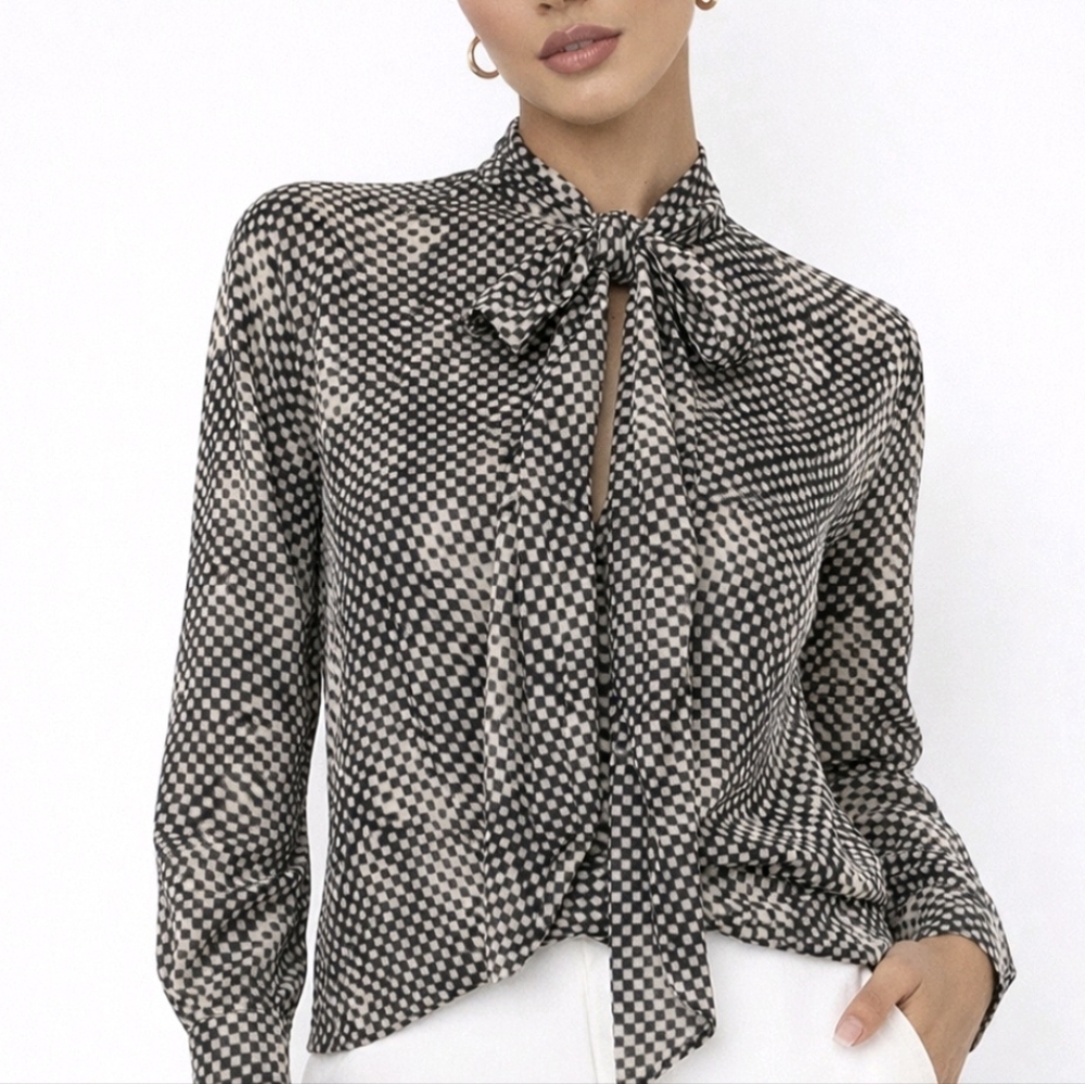 Luca Luca Italy Blouse 100% Silk Black Ivory Size 40 (S)